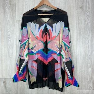 Roberto Cavalli silk sheer floral long sleeve top size EU 44 US L designer